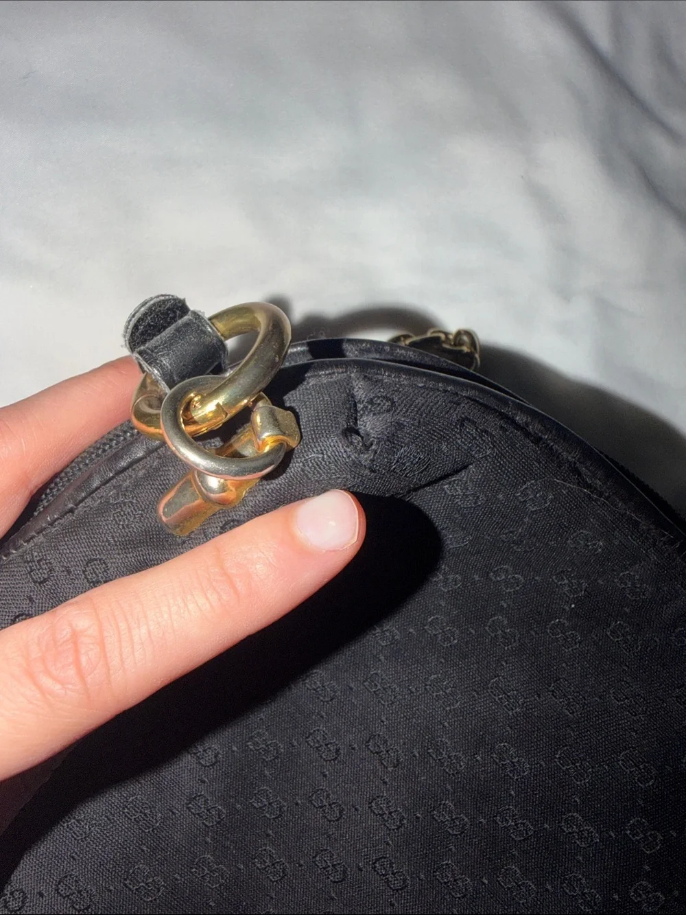Gucci Vintage 70’s Round Canvas Shoulder Bag in Black and Gold - Picture 15 of 16
